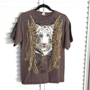 Animal Planet TShirt, Size M, White  Tiger Blue Eyes, Gray, Cotton, Short Sleeve